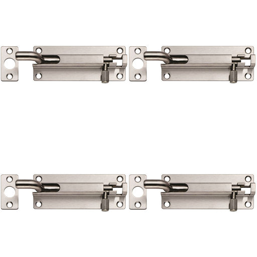 4 PACK Cranked Surface Mounted Sliding Door Bolt Lock 80mm x 38mm Bright Steel