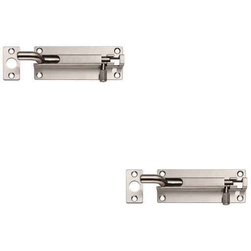 2 PACK Cranked Surface Mounted Sliding Door Bolt Lock 100mm x 38mm Bright Steel