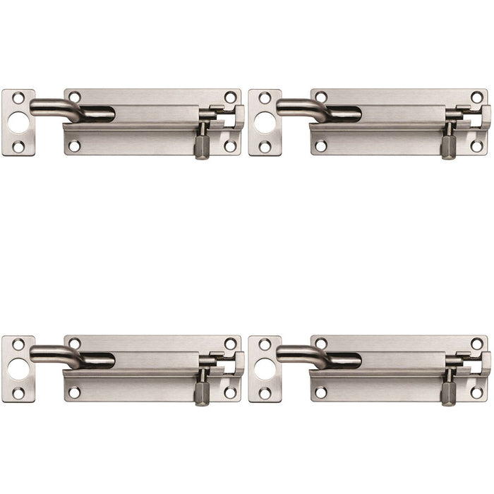 4 PACK Cranked Surface Mounted Sliding Door Bolt Lock 100mm x 38mm Bright Steel