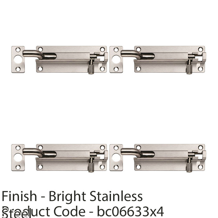 4 PACK Cranked Surface Mounted Sliding Door Bolt Lock 150mm x 38mm Bright Steel 1