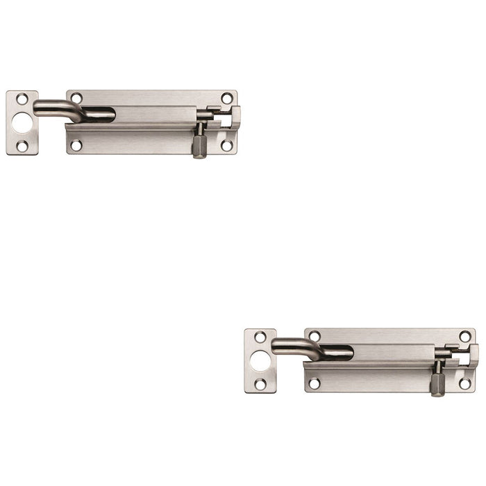 2 PACK Cranked Surface Mounted Sliding Door Bolt Lock 200mm x 38mm Bright Steel