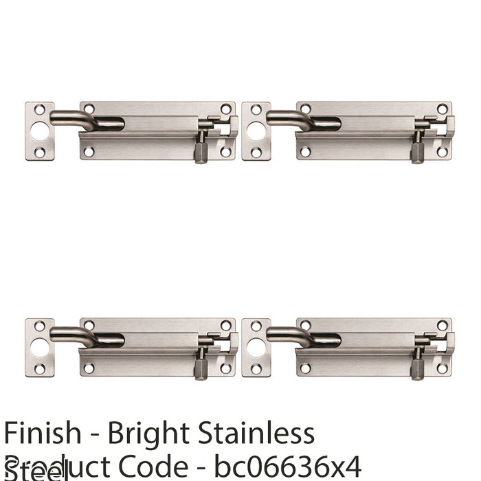 4 PACK Cranked Surface Mounted Sliding Door Bolt Lock 200mm x 38mm Bright Steel 1