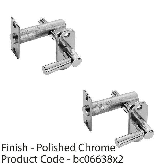 2x 1 Sided Door Security Bolt Lock & Lever Turn Polished Chrome Rounded Plate 1