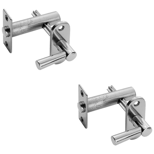 2x 1 Sided Door Security Bolt Lock & Lever Turn Polished Chrome Rounded Plate