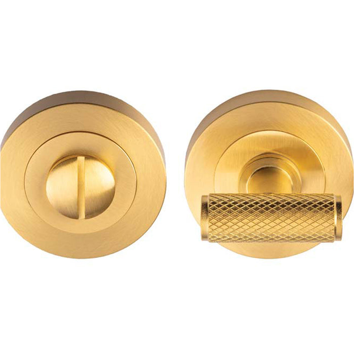 Knurled T Bar Thumbturn & Release Lock - Satin Brass - Bathroom Door WC