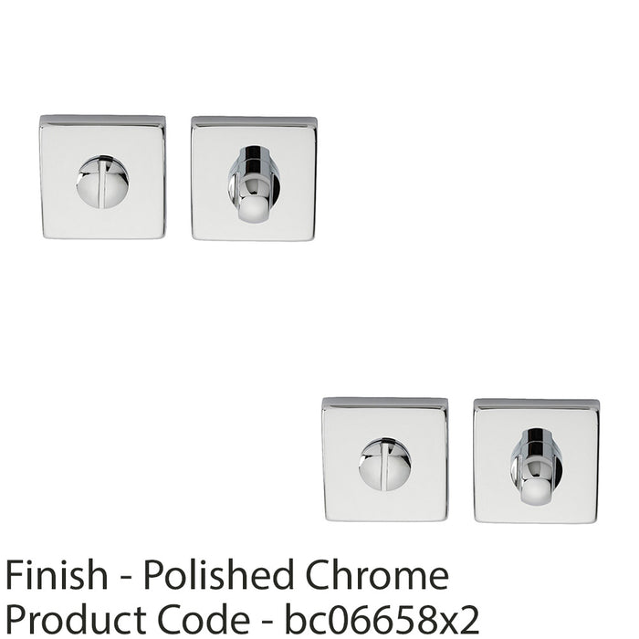 2 PACK Square Rose Thumbturn & Release Lock Polished Chrome Bathroom Door WC 1