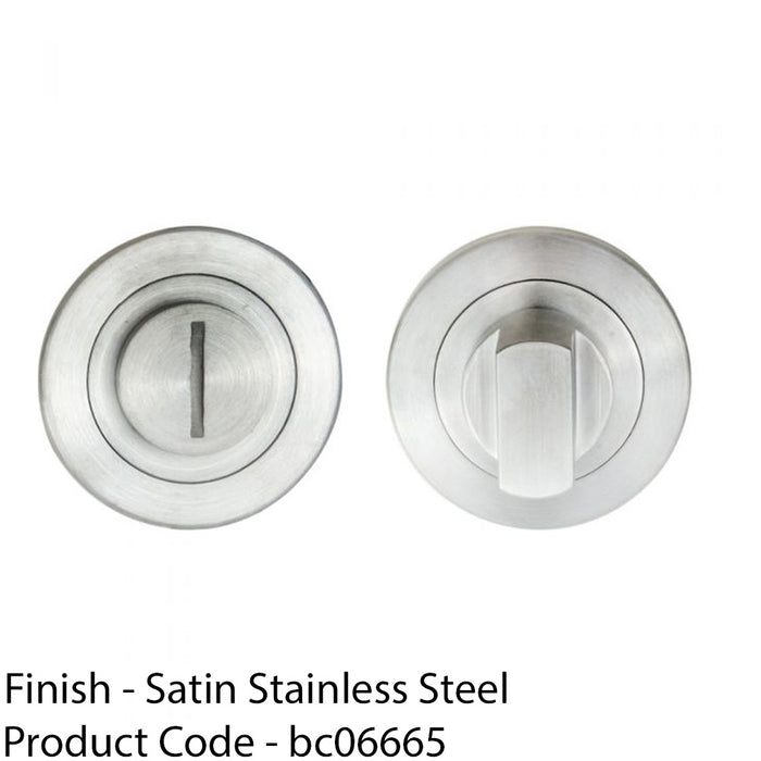 316 Steel Thumbturn & Release Lock On Round Rose - Satin Steel Bathroom WC 1