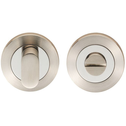 Round Thumbturn Lock and Release With Indicator Satin & Bright Steel