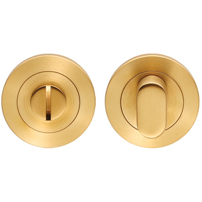 Round Thumbturn Lock and Release With Indicator Satin Brass PVD