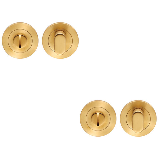 2 PACK Round Thumbturn Lock and Release With Indicator Satin Brass PVD