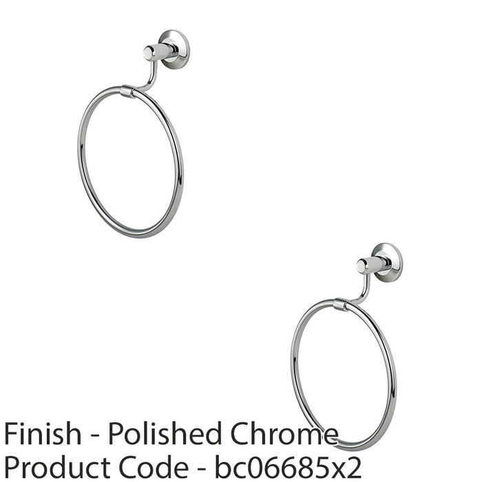 2 PACK Slim Wall Mounted Towel Ring Holder Polished Chrome Bathroom Toilet Hoop 1