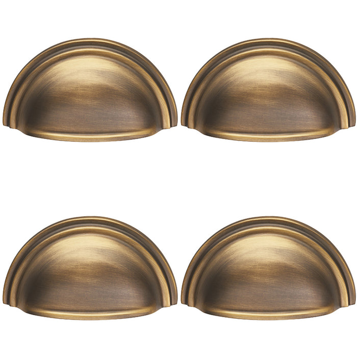 4 PACK Victorian Cup Handle Antique Brass 76mm Centres Solid Brass Drawer Pull