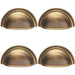 4 PACK Victorian Cup Handle Antique Brass 76mm Centres Solid Brass Drawer Pull
