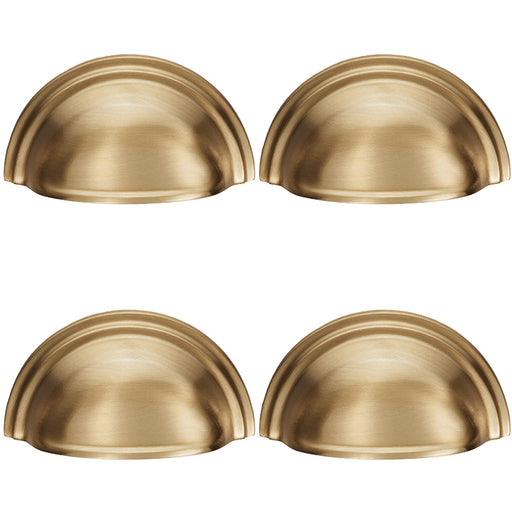4 PACK Victorian Cup Handle Satin Brass 76mm Centres Solid Brass Drawer Pull