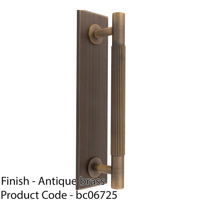 Lined Reeded Drawer Pull Handle & Matching Backplate - Antique Brass 168 x 40mm 1