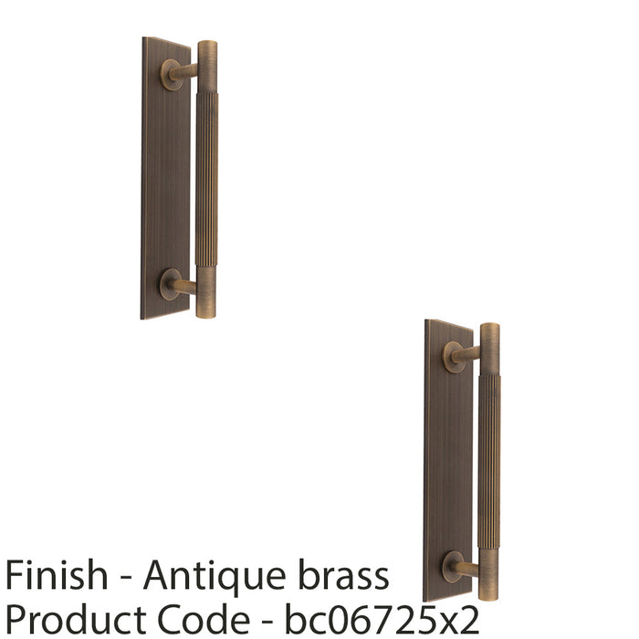 2 PACK Lined Reeded Pull Handle & Matching Backplate Antique Brass 168 x 40mm 1