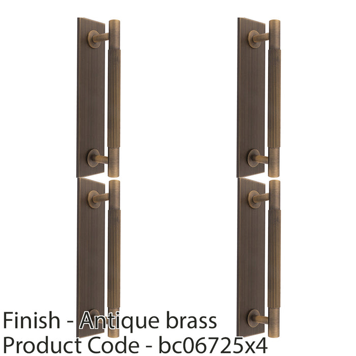 4 PACK Lined Reeded Pull Handle & Matching Backplate Antique Brass 168 x 40mm 1