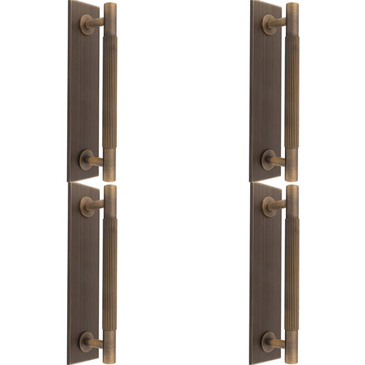 4 PACK Lined Reeded Pull Handle & Matching Backplate Antique Brass 168 x 40mm