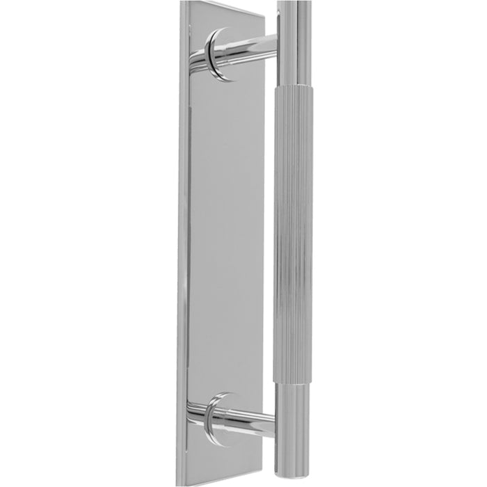 Lined Reeded Drawer Pull Handle & Matching Backplate Polished Chrome 168 x 40mm