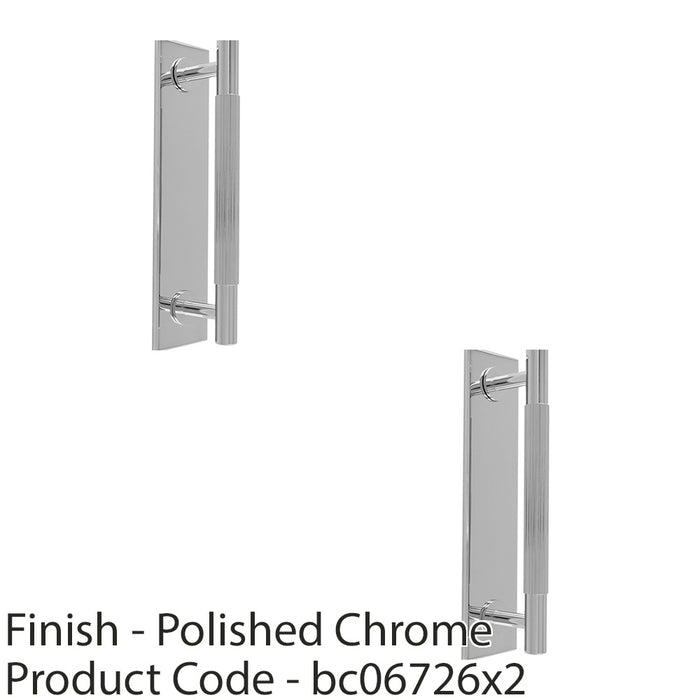 2 PACK Lined Reeded Drawer Pull Handle & Matching Backplate Chrome 168 x 40mm 1
