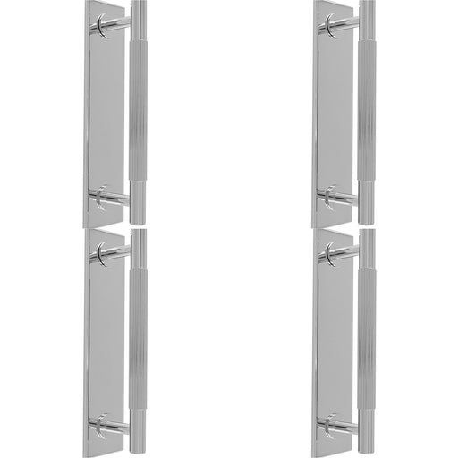 4 PACK Lined Reeded Pull Handle & Matching Backplate Polished Chrome 168 x 40mm