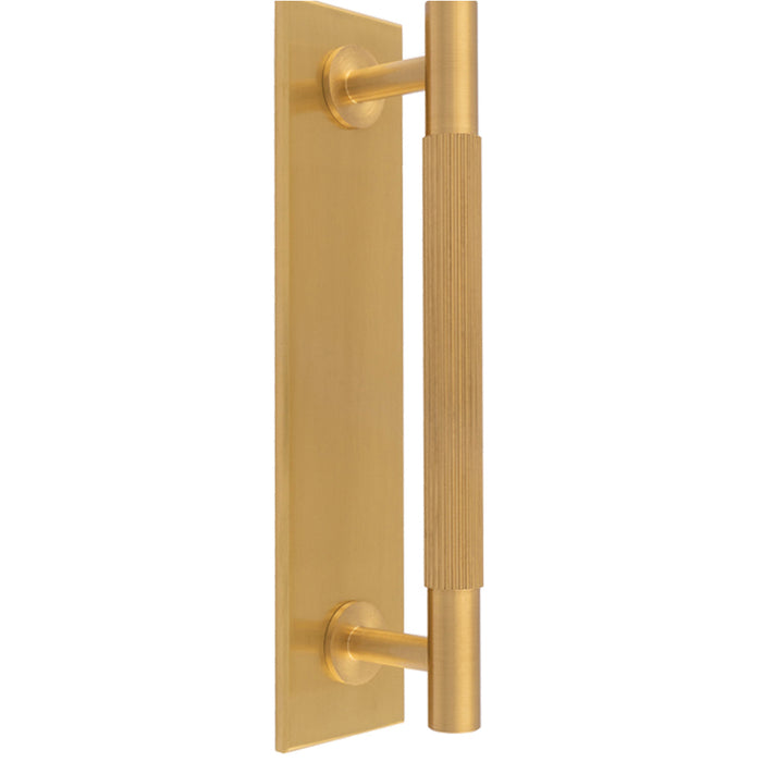 Lined Reeded Drawer Pull Handle & Matching Backplate - Satin Brass 168 x 40mm