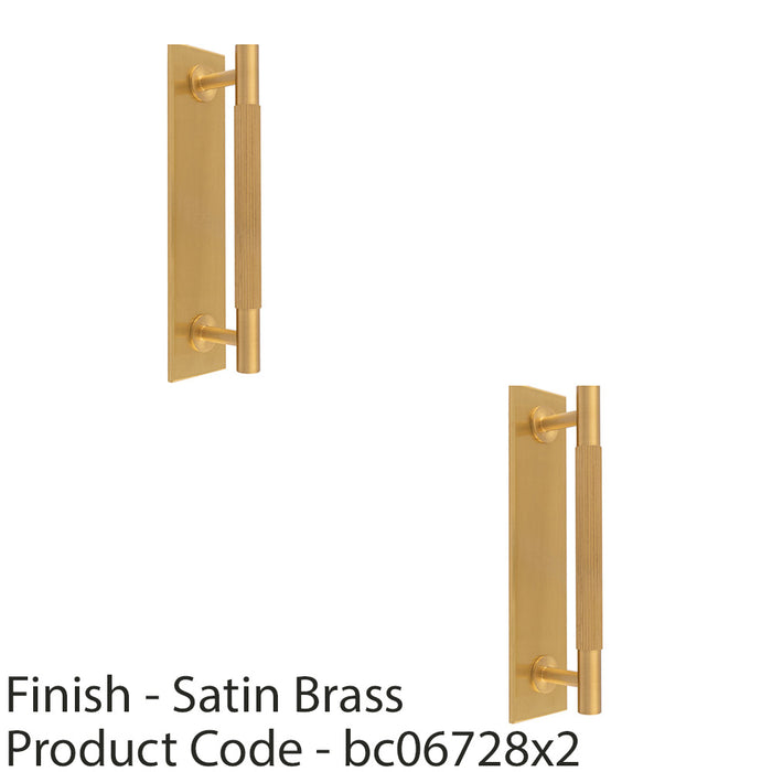 2 PACK Lined Reeded Drawer Pull Handle & Matching Backplate Satin Brass 168x40mm 1