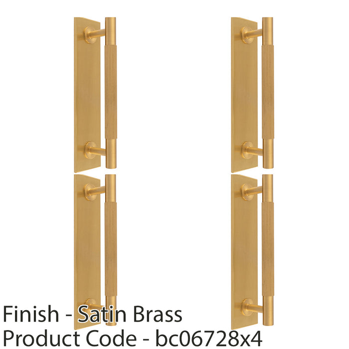 4 PACK Lined Reeded Drawer Pull Handle & Matching Backplate Satin Brass 168x40mm 1