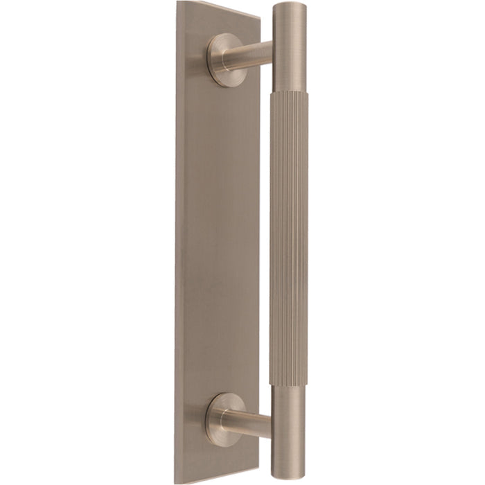 Lined Reeded Drawer Pull Handle & Matching Backplate - Satin Nickel 168 x 40mm
