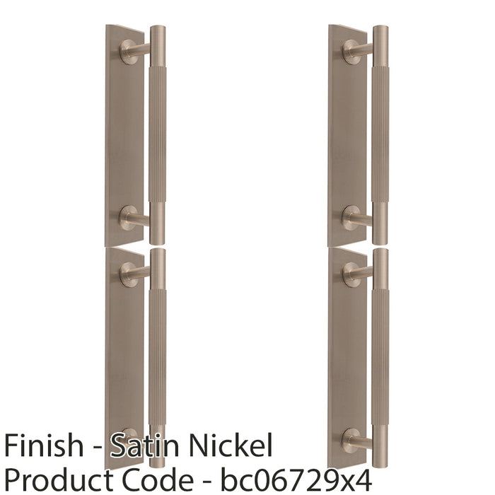 4 PACK Lined Reeded Pull Handle & Matching Backplate Satin Nickel 168 x 40mm 1