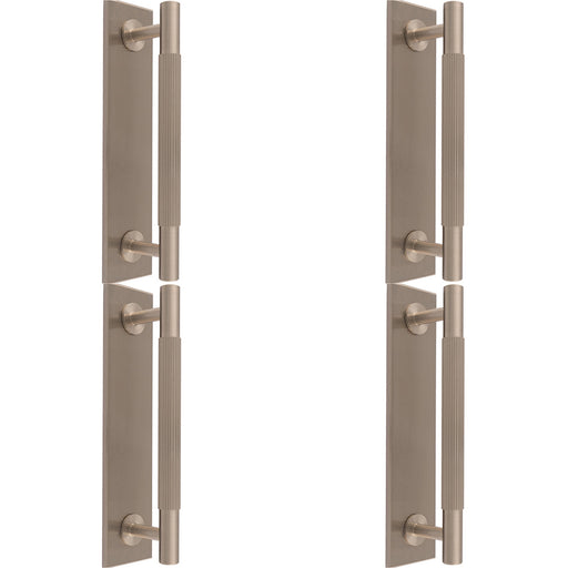 4 PACK Lined Reeded Pull Handle & Matching Backplate Satin Nickel 168 x 40mm