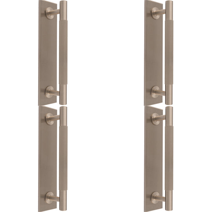 4 PACK Lined Reeded Pull Handle & Matching Backplate Satin Nickel 168 x 40mm