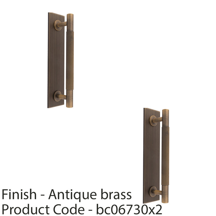 2 PACK Lined Reeded Pull Handle & Matching Backplate Antique Brass 200 x 40mm 1