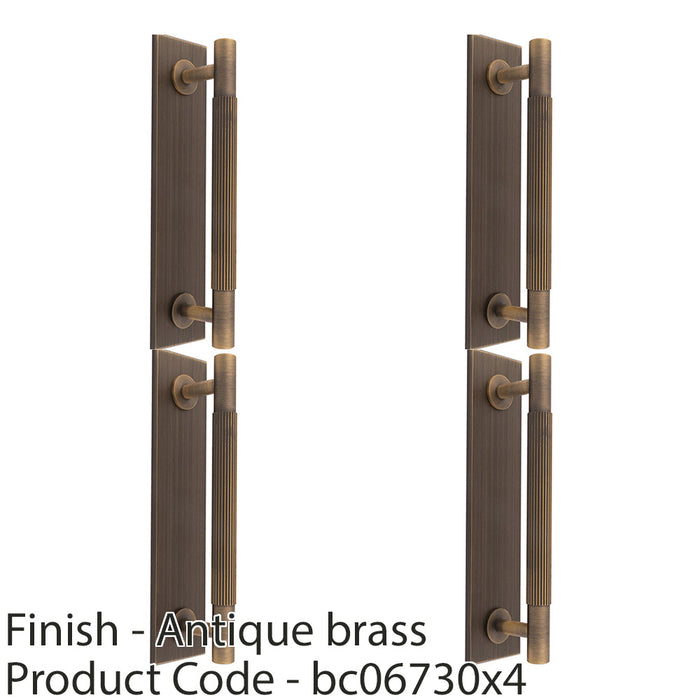 4 PACK Lined Reeded Pull Handle & Matching Backplate Antique Brass 200 x 40mm 1