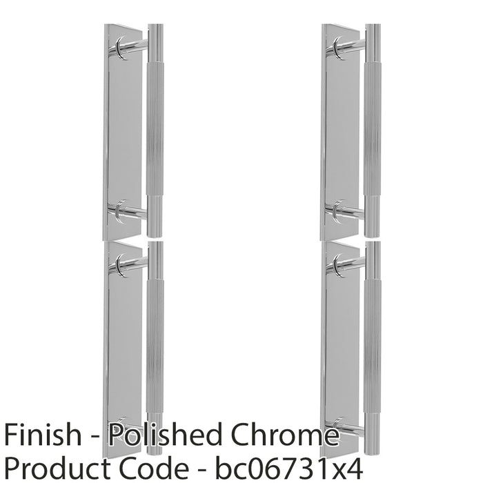 4 PACK Lined Reeded Pull Handle & Matching Backplate Polished Chrome 200 x 40mm 1