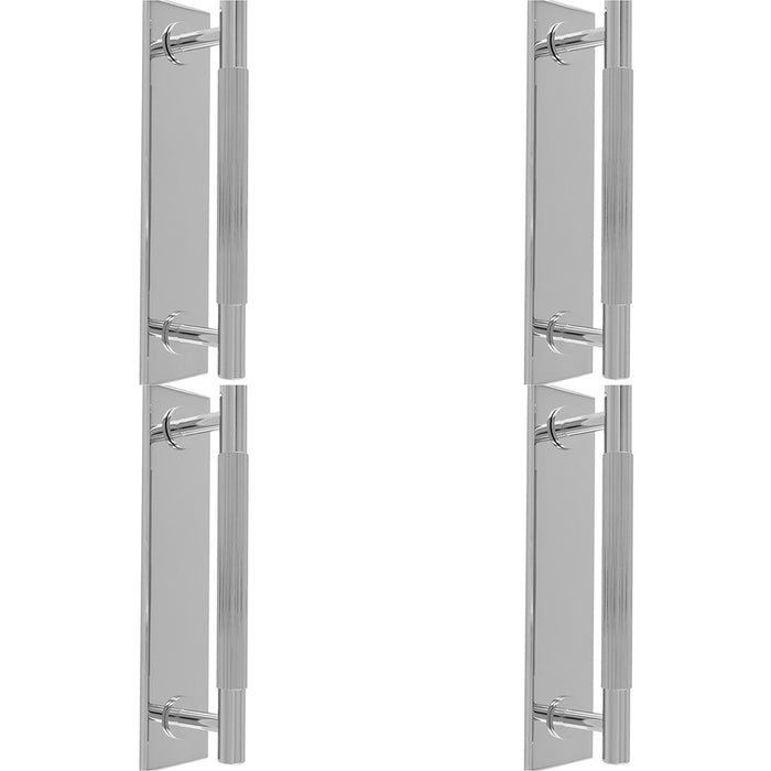 4 PACK Lined Reeded Pull Handle & Matching Backplate Polished Chrome 200 x 40mm