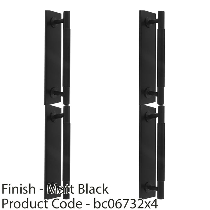 4 PACK Lined Reeded Drawer Pull Handle & Matching Backplate Matt Black 200x40mm 1