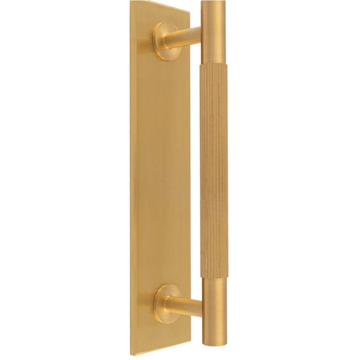 Lined Reeded Drawer Pull Handle & Matching Backplate - Satin Brass 200 x 40mm