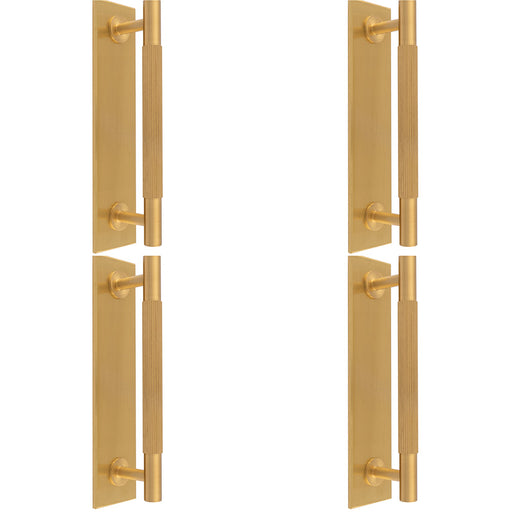 4 PACK Lined Reeded Drawer Pull Handle & Matching Backplate Satin Brass 200x40mm