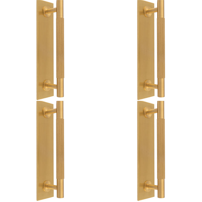 4 PACK Lined Reeded Drawer Pull Handle & Matching Backplate Satin Brass 200x40mm