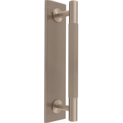 Lined Reeded Drawer Pull Handle & Matching Backplate - Satin Nickel 200 x 40mm