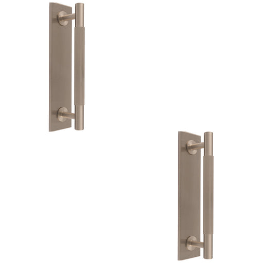 2 PACK Lined Reeded Pull Handle & Matching Backplate Satin Nickel 200 x 40mm