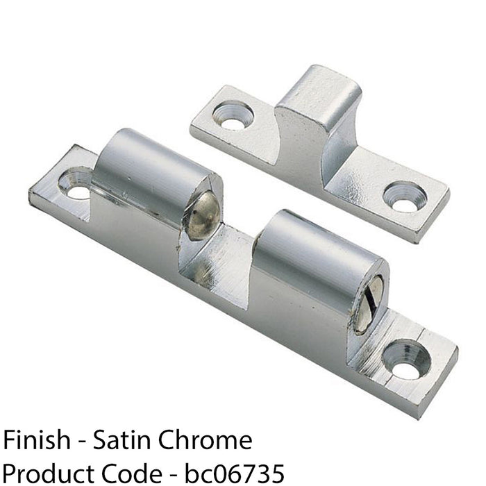 Double Ball Roller Cupboard Catch 60 x 11.5mm 50mm Fixing Centers Satin Chrome 1