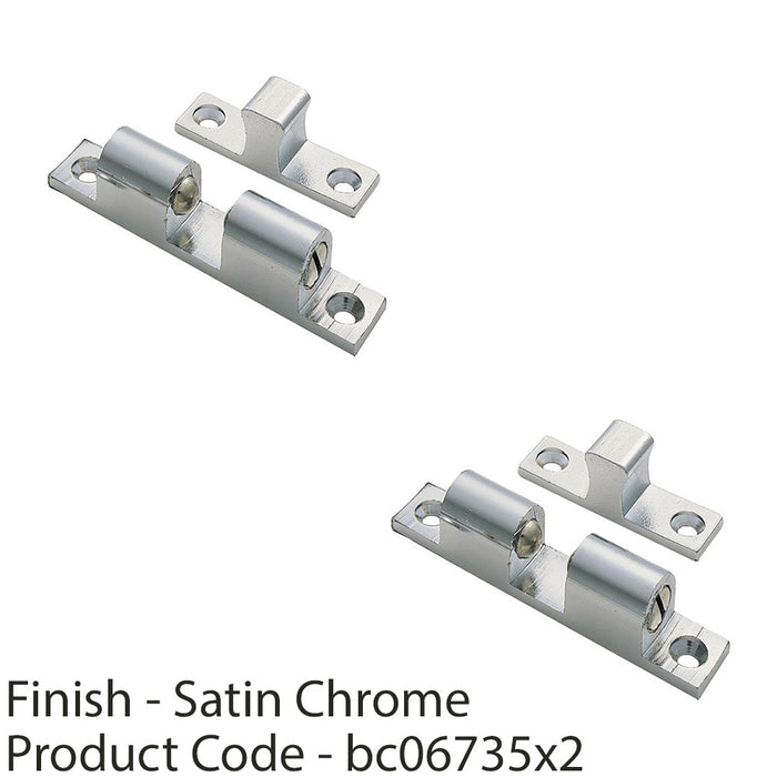 2 PACK Double Ball Roller Cupboard Catch 60 x 11.5mm 50mm Centers Satin Chrome 1