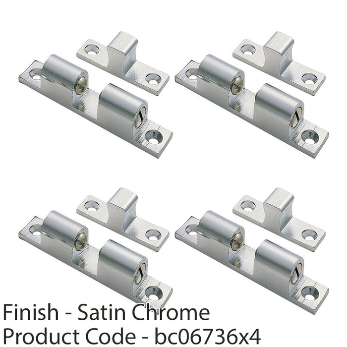 4 PACK Double Ball Roller Cupboard Catch 70 x 13.5mm 56.5mm Fixing Satin Chrome 1