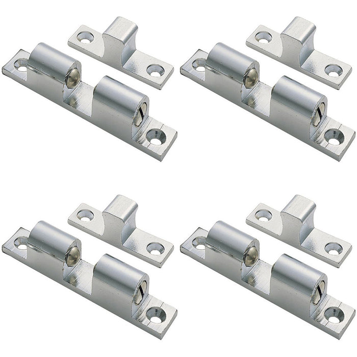 4 PACK Double Ball Roller Cupboard Catch 70 x 13.5mm 56.5mm Fixing Satin Chrome