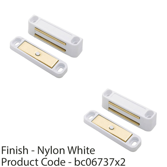 2 PACK Magnetic Cupboard Door Catch 47mm Warbrobe Unit Closer White Nylon 1