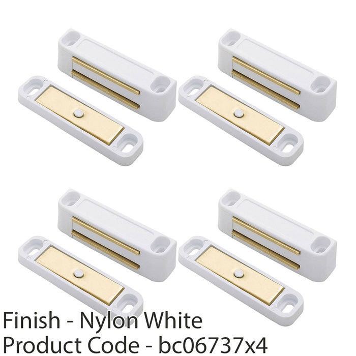 4 PACK Magnetic Cupboard Door Catch 47mm Warbrobe Unit Closer White Nylon 1