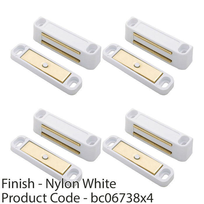 4 PACK Magnetic Cupboard Door Catch 56mm Warbrobe Unit Closer White Nylon 1