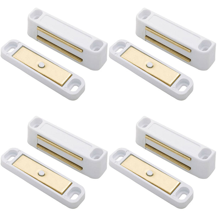 4 PACK Magnetic Cupboard Door Catch 56mm Warbrobe Unit Closer White Nylon